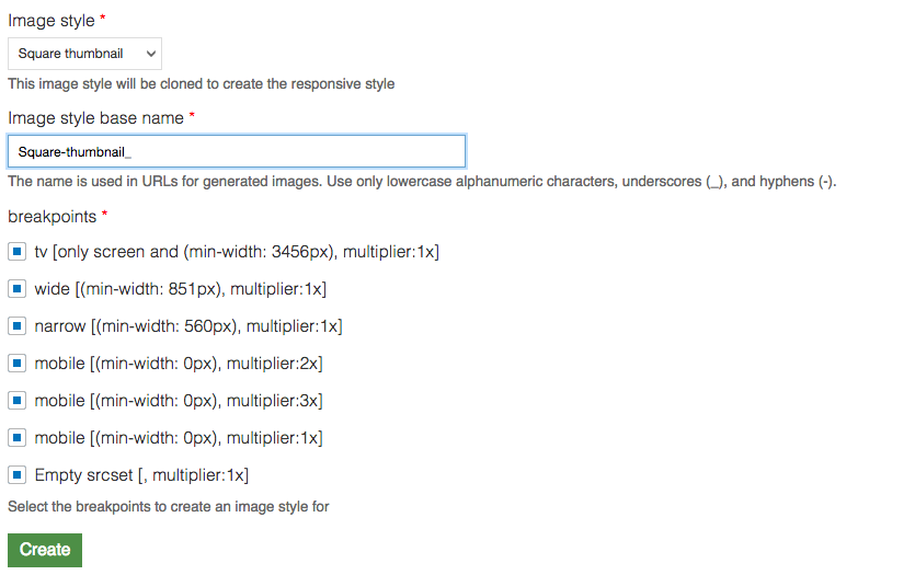 Le impostazioni di breakpoints Drupal